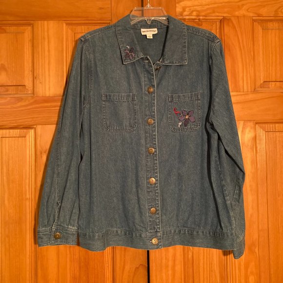 NWOT Vintage Breckenridge Denim Embroidered Long Sleeve Top Size L - Picture 2 of 15